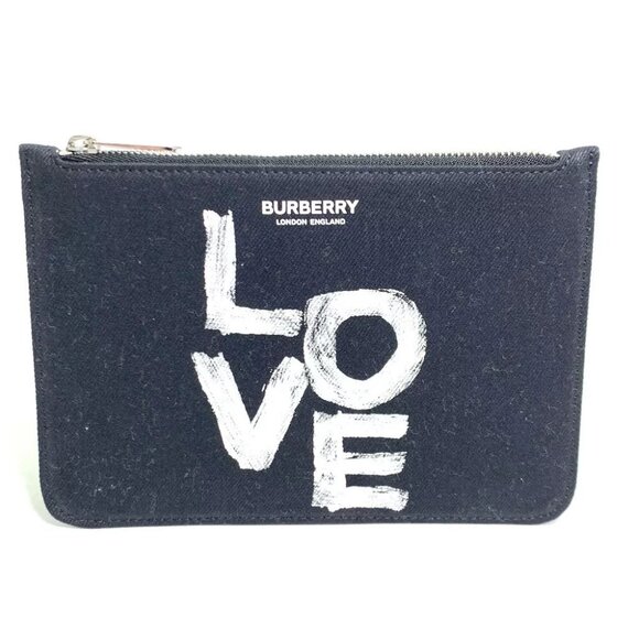 BURBERRY Makeup Cosmetics Pouch LOVE coin purse Clutch bag Black/White - Picture 1 of 7